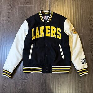 Los Angeles Lakers NBA Varsity Jacket Size Large Black & White Letterman Coat